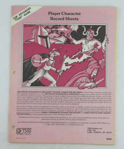 AD&D Player Character Record Sheets VG Bright Yellow, by Various  