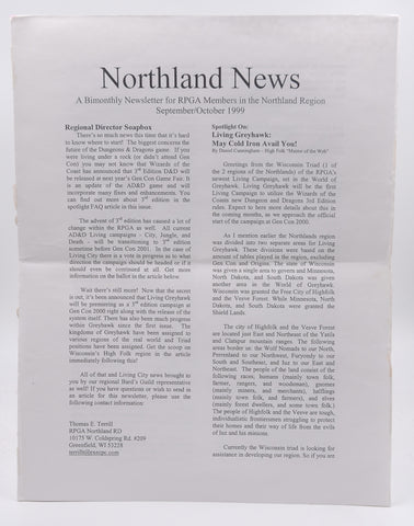 Northland News RPGA D&D Newsletter #3 Sept/Oct 1999, by Thomas Terrill, et al  